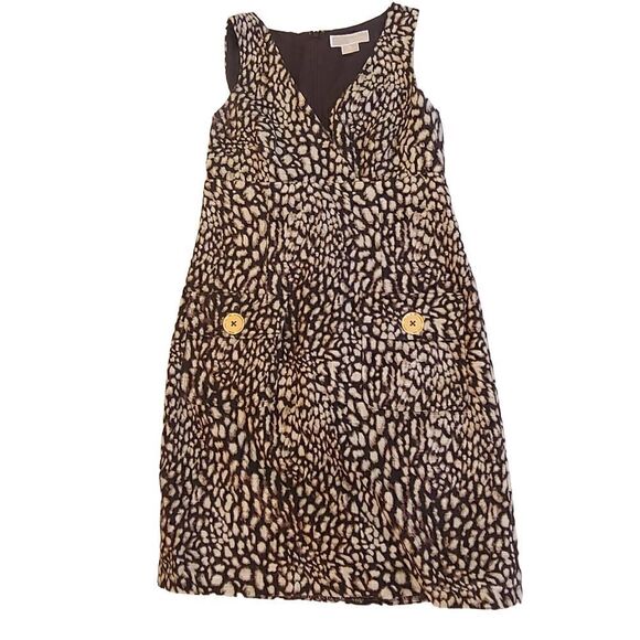 Michael Kors Women Empire Style Sleeveless Dress Cheetah Print Brown Size 6 - Picture 2 of 15